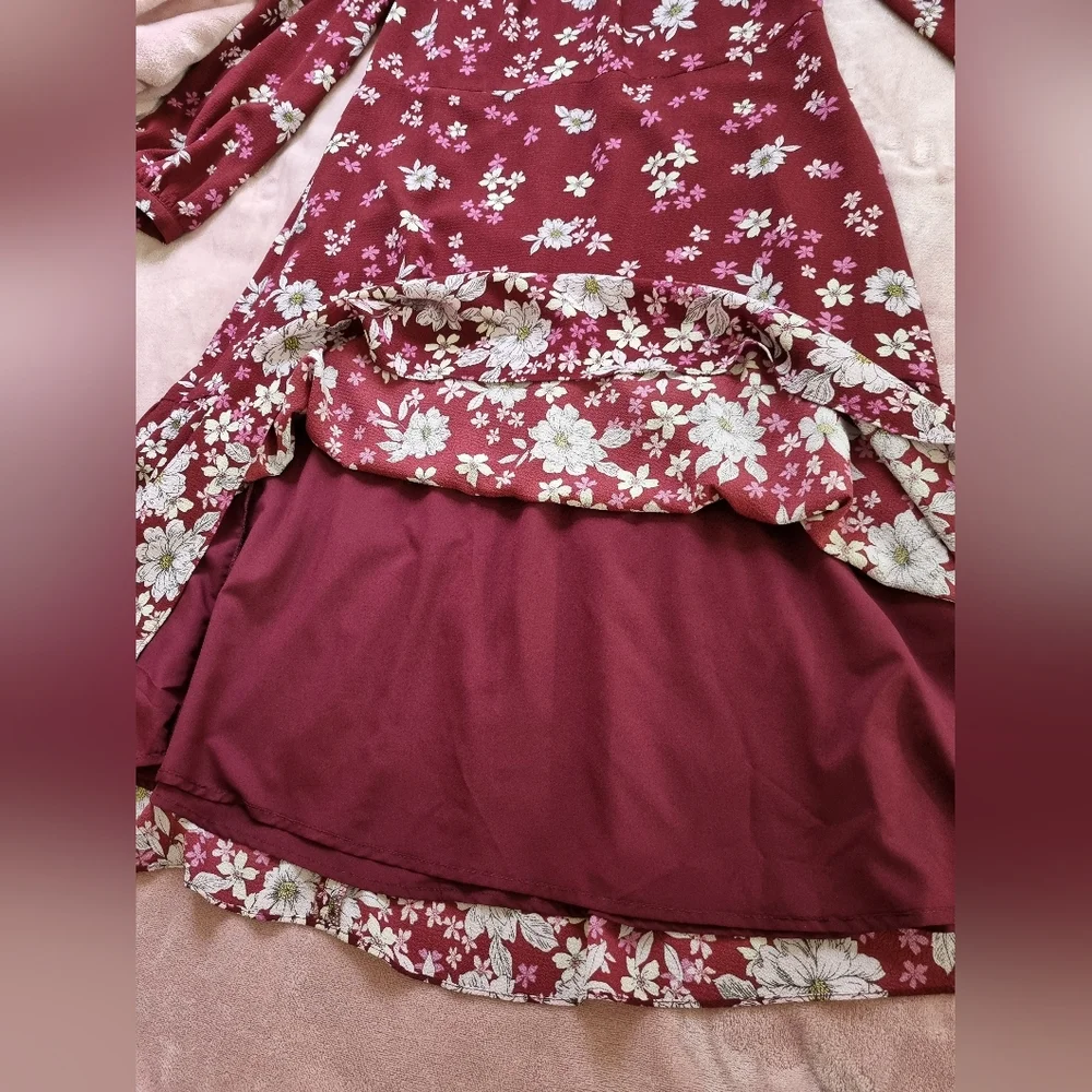 Maggy London Petite Dress Red Floral Printed Midi, Size (14P). - Picture 4 of 10
